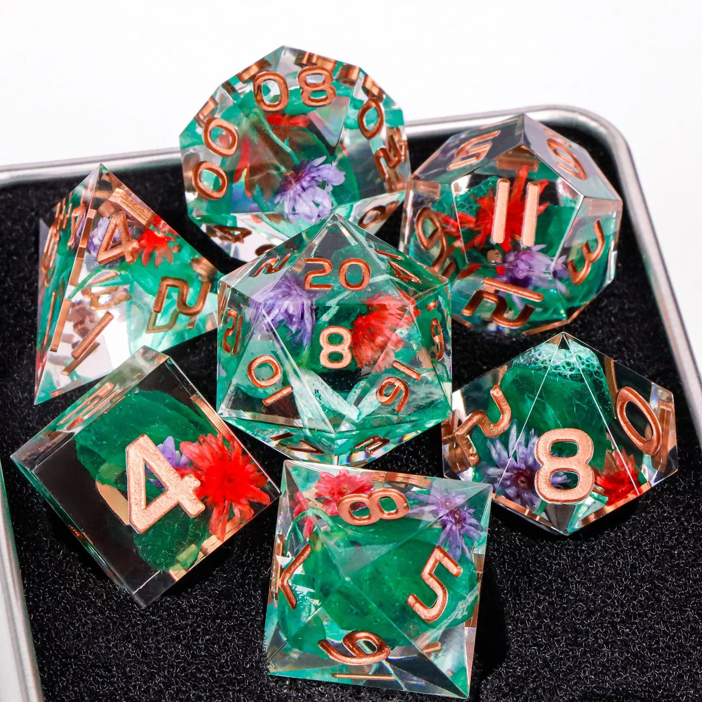 7-Piece Resin Sharp-Edge Polyhedral Dice Set for D&D & RPGs - D20 D12 D10 D8 D6 D4