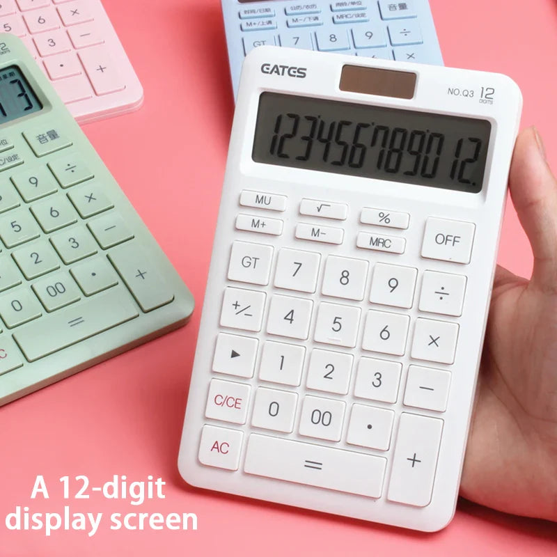 12-Digit Solar Calculator Large Key Portable Financial & Business Calculator for Students