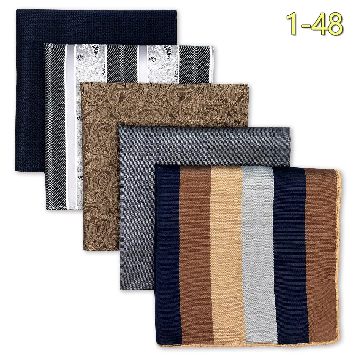 5-Pack Men's Microfiber Pocket Squares 12.6 in (32 cm) - Jacquard Woven Wedding & Formal Handkerchiefs, Assorted Patterns