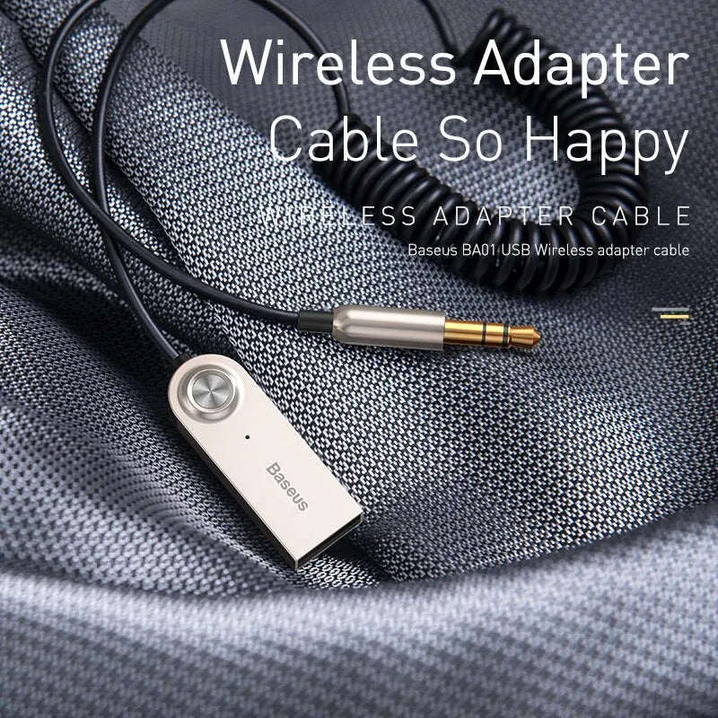Car Aux USB Bluetooth 5.0 Adapter Cable — 3.5mm Aux Receiver, 45 cm–1.2 m (1.5–3.9 ft)