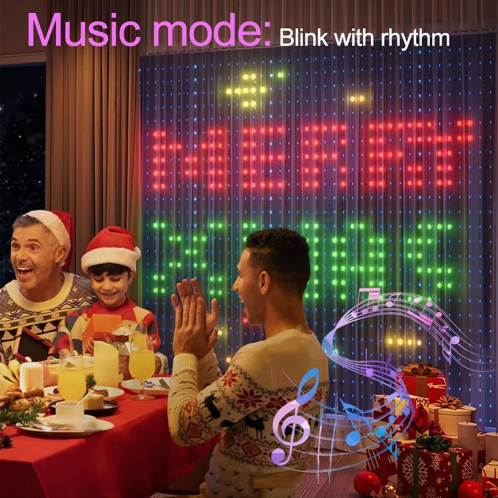 RGB LED Curtain Fairy Lights – USB App & Remote Control, Music Sync, DIY Patterns, Programmable Text (1×1m / 2×2m / 3×3m | 3.3×3.3ft / 6.6×6.6ft / 9.8×9.8ft)
