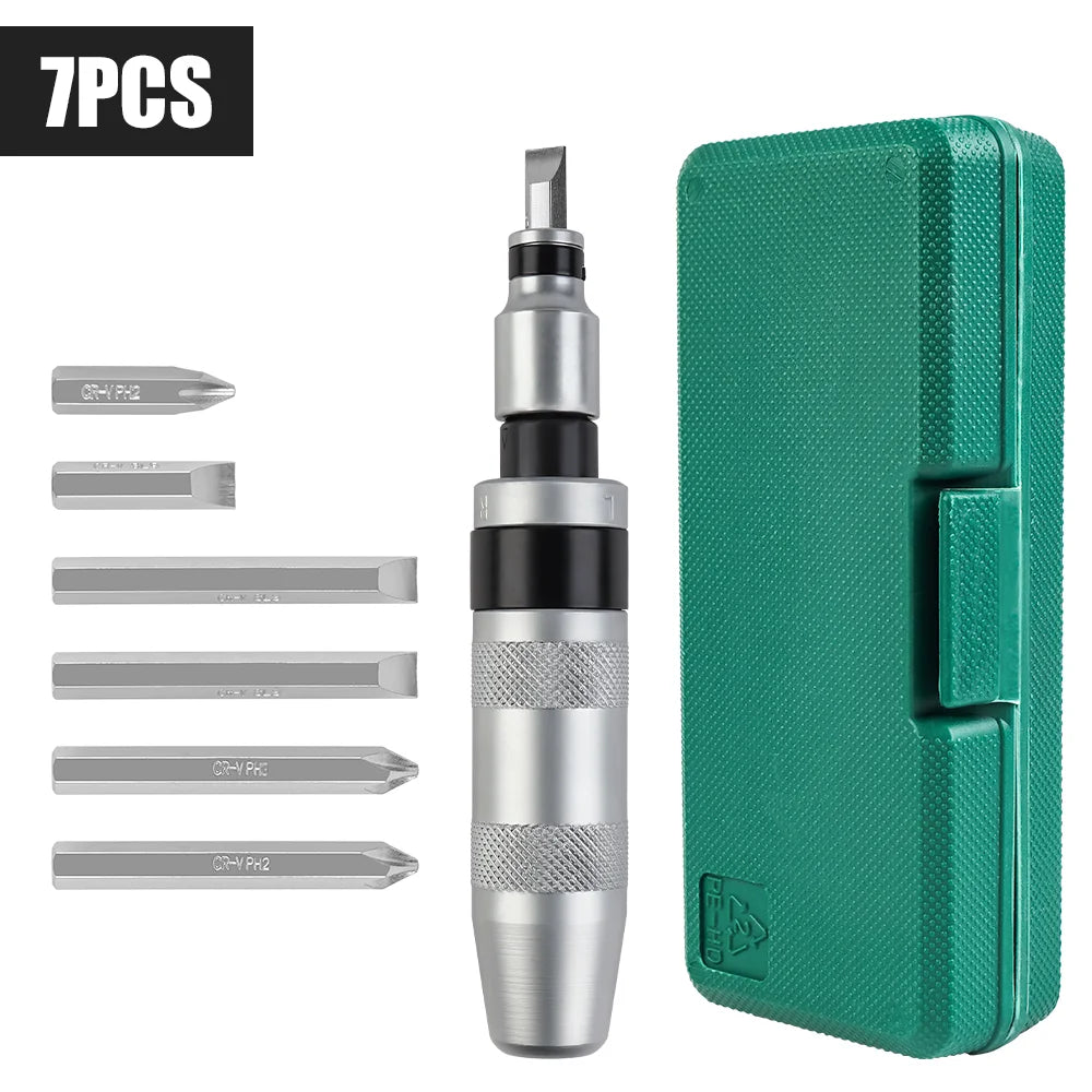 7/13-Piece CR-V Manual Impact Screwdriver Set — Portable Reversible Hand Driver with Bits for Home DIY
