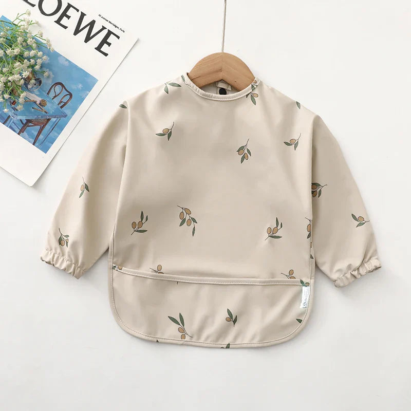 Waterproof Long Sleeve Baby Feeding Bib with Pocket — Toddler Art Smock & Burp Cloth, Unisex (1-3 Years)