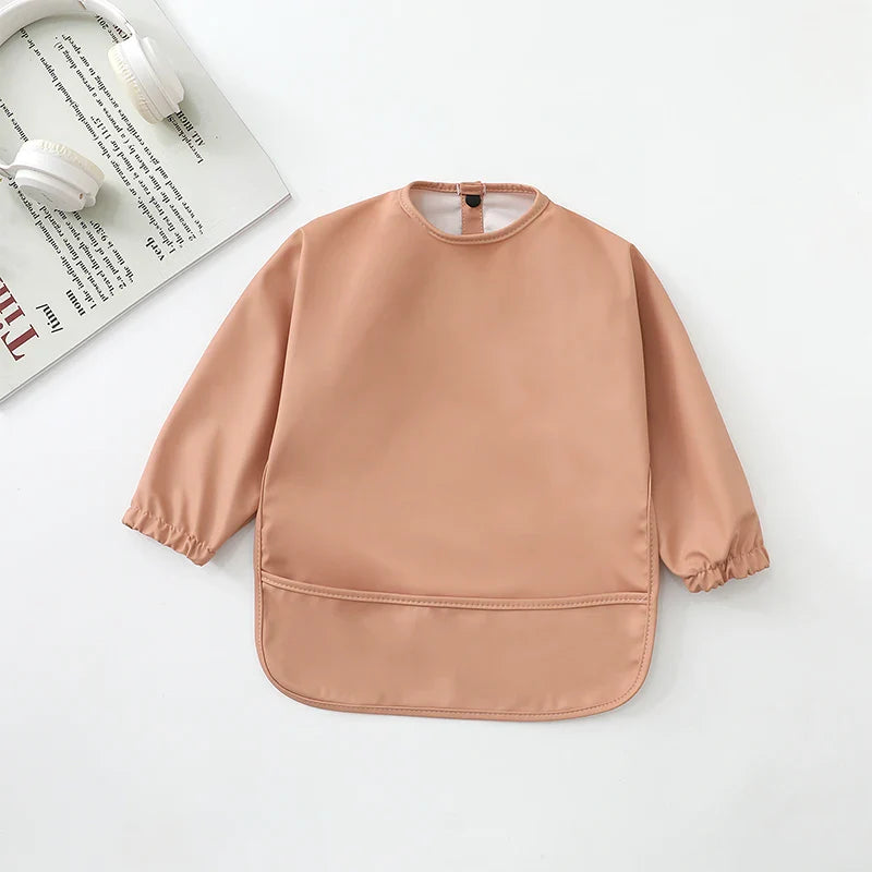 Waterproof Long Sleeve Baby Feeding Bib with Pocket — Toddler Art Smock & Burp Cloth, Unisex (1-3 Years)