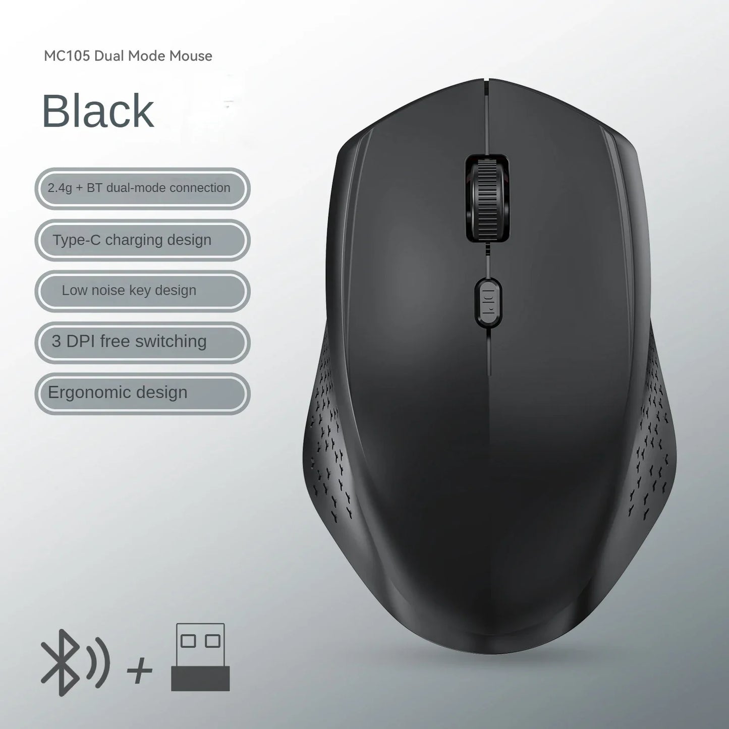 Bluetooth 5.2 + 2.4G Dual-Mode Wireless Mouse Rechargeable Silent 1600 DPI for Laptop Windows Mac Android