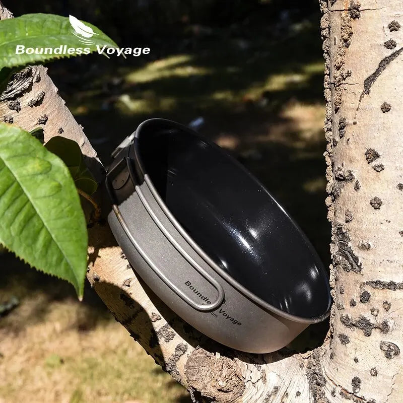 Titanium Non-Stick Frying Pan with Ceramic Coating and Folding Handle — Ultralight Camping & Picnic Skillet (5.9 in / 150 mm, 7.2 in / 182 mm)