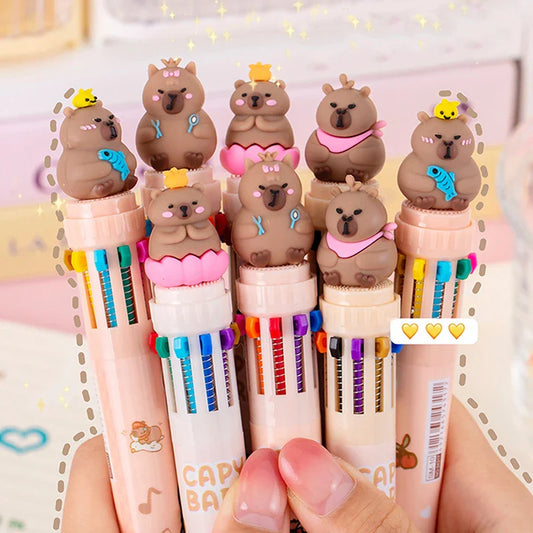 10-Color 0.5mm Gel Ink Pens Capybara Kawaii Multi-Color for School & Office