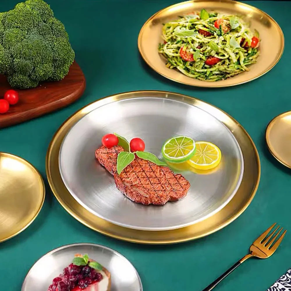 3-Piece Stainless Steel Round Shallow Plates Set – Rust-Resistant Camping, BBQ & Picnic Dishes (14–30 cm / 5.5–11.8 in)