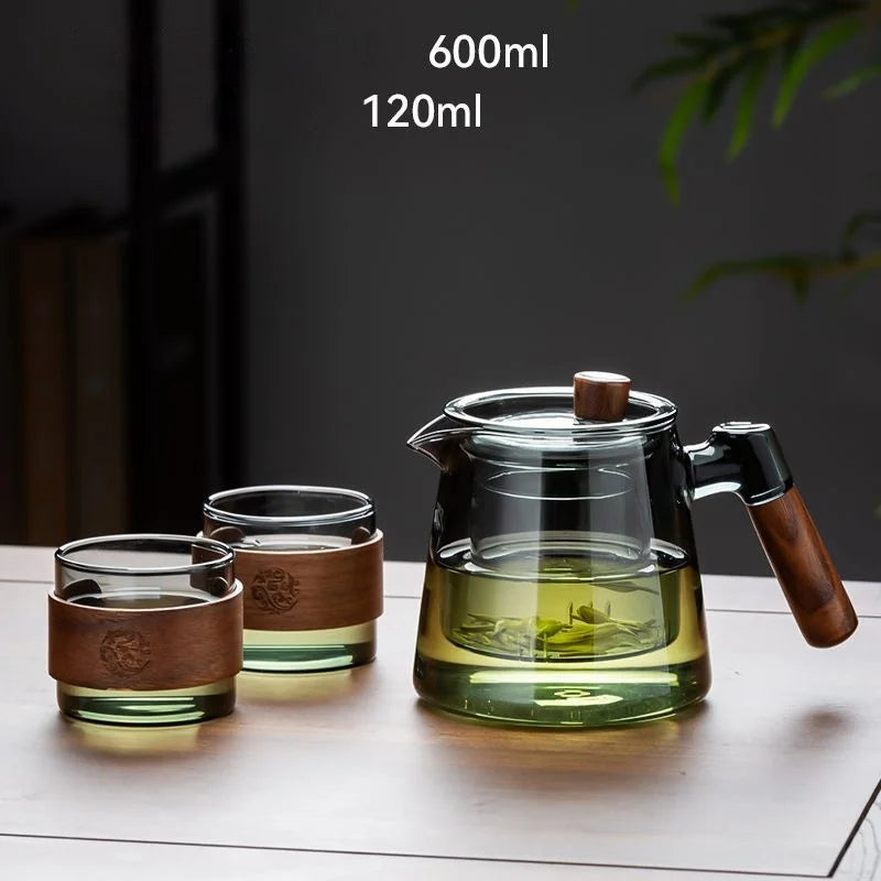 600ml (20.3oz) Borosilicate Glass Teapot with 120ml (4.1oz) Teacups - Clear Loose Leaf & Flower Tea Set