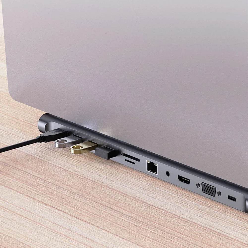 11-in-1 USB-C Docking Station Hub — 4K HDMI, VGA, 100W PD, 100Mbps Ethernet, SD/TF Card Slots, Audio, USB 3.0 + 3x USB 2.0
