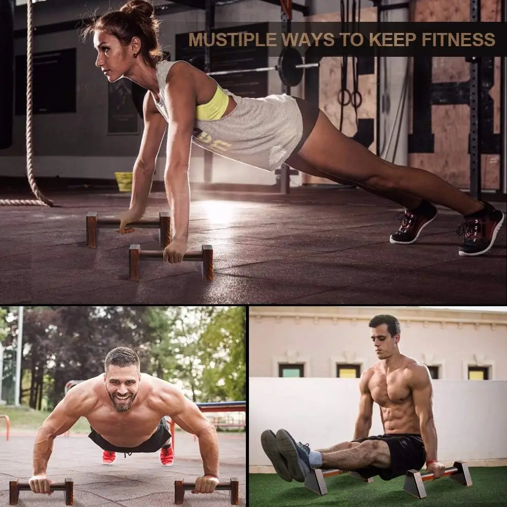 Wooden Push Up Stands Pair with Anti-Slip Base — 25 cm / 50 cm (9.8 in / 19.7 in) Home Strength Training