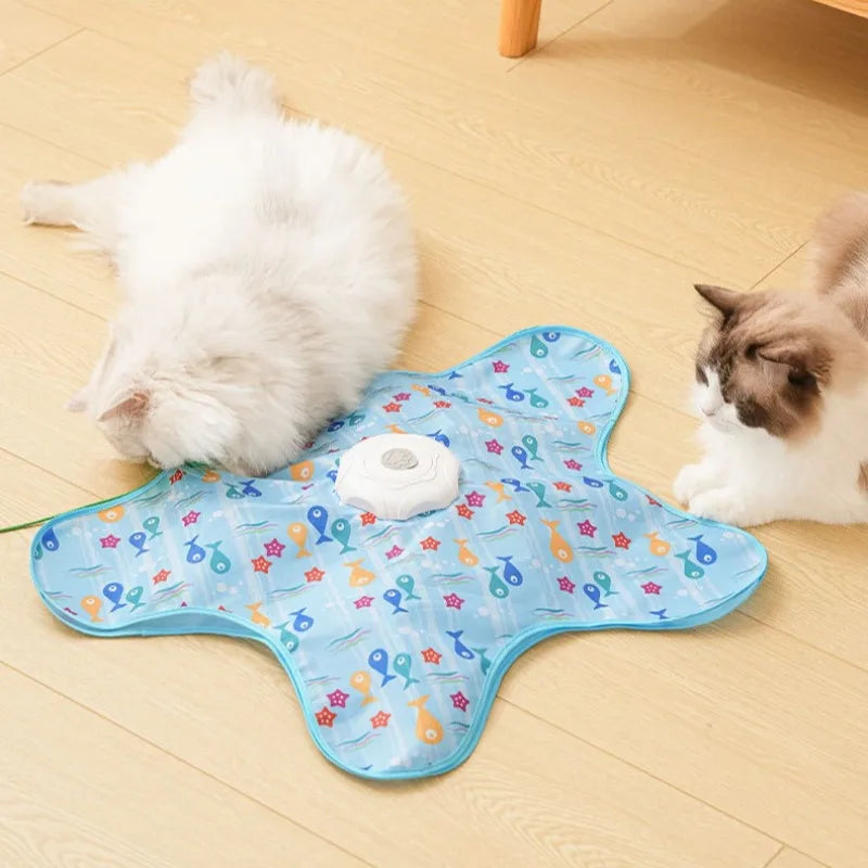 Automatic USB Rechargeable Interactive Cat Toy with Hidden Feather Wand — 1200mAh Electronic Chase Mat