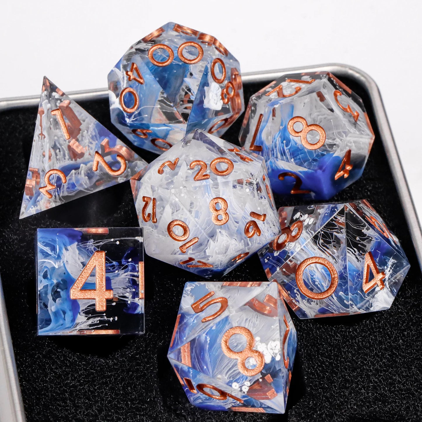 7-Piece Resin Sharp-Edge Polyhedral Dice Set for D&D & RPGs - D20 D12 D10 D8 D6 D4