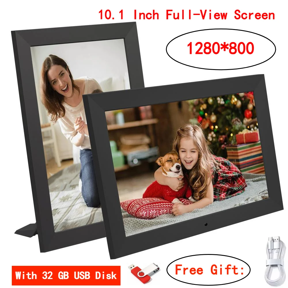 10.1-Inch (25.7 cm) Digital Photo Frame 1280x800 IPS HD — Remote Control, Video & Music, Clock Calendar