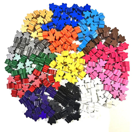 100 Wooden Meeples 16mm (0.63 in) 14-Color Board Game Pawns Replacement Set