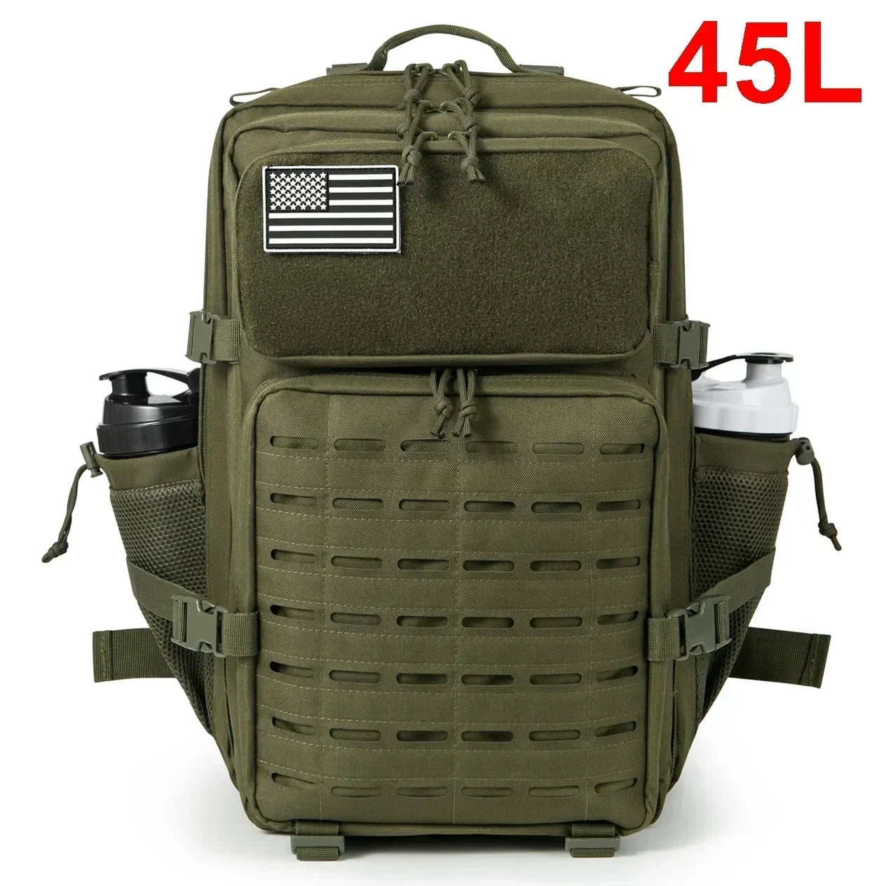 25L & 45L Tactical Backpack for Men & Women – Laser-Cut MOLLE Hiking Daypack, School & Gym Rucksack with Dual Bottle Holders