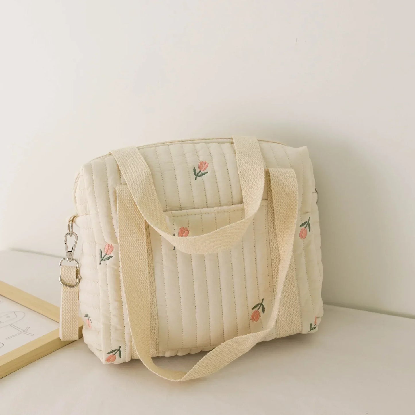 Embroidered Bear Baby Diaper Bag – Portable Maternity Shoulder Bag & Stroller Organizer