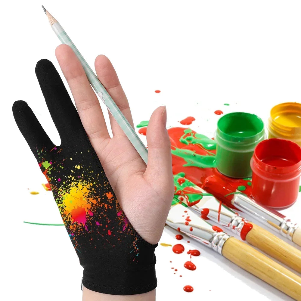 Two-Finger Artist Drawing Glove for Tablet & iPad – Touchscreen Anti-Fouling Ambidextrous Glove, Black