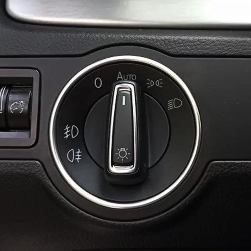 Metal Headlight Switch Trim Ring - Car Interior Switch Cover for Golf Passat Polo
