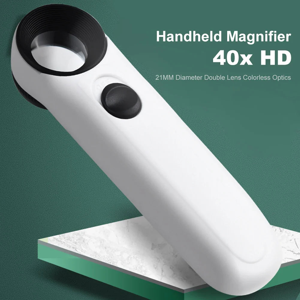 40X Illuminated Handheld Jeweler Loupe with Dual LED Lights for Jewelry, Diamond & Jade Inspection