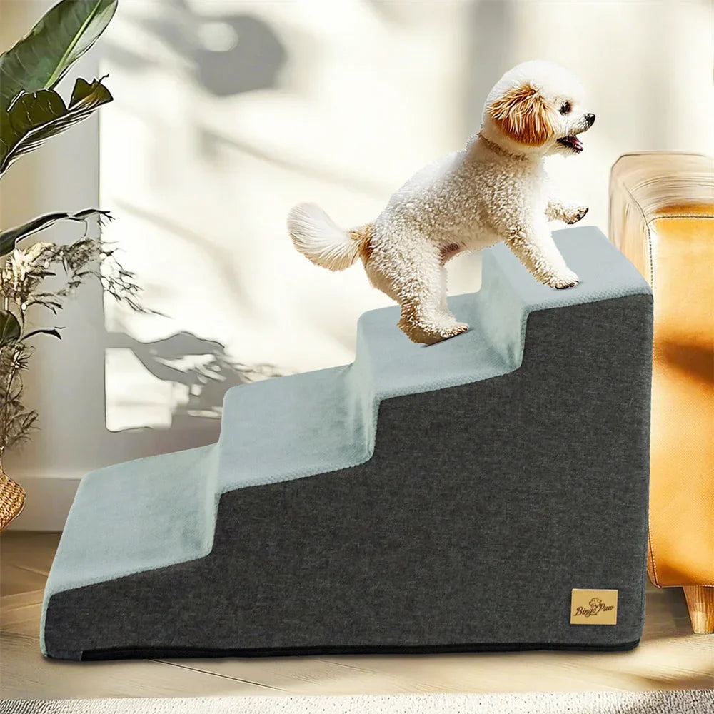 Pet Stairs Ramp 3 & 4-Step — High-Density Foam Dog & Cat Ramp, Removable Washable Cover, Non-Slip Sofa Stairs