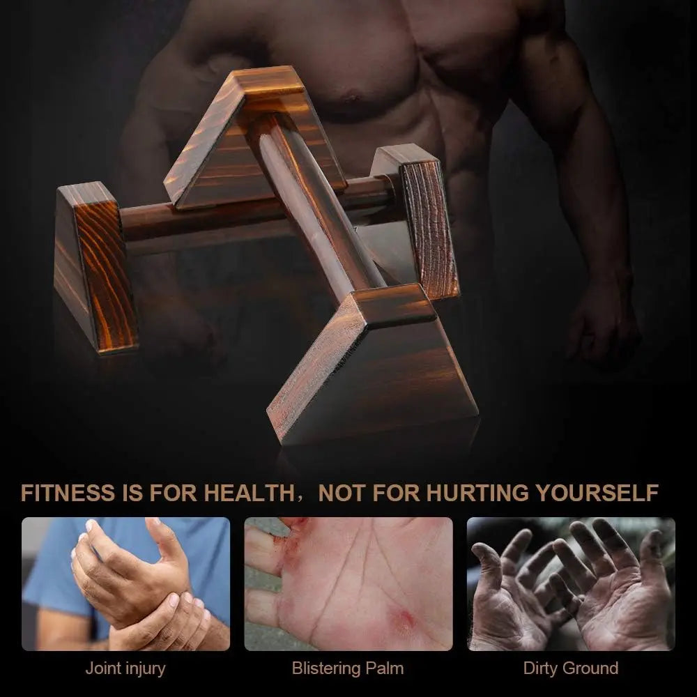 Wooden Push Up Stands Pair with Anti-Slip Base — 25 cm / 50 cm (9.8 in / 19.7 in) Home Strength Training