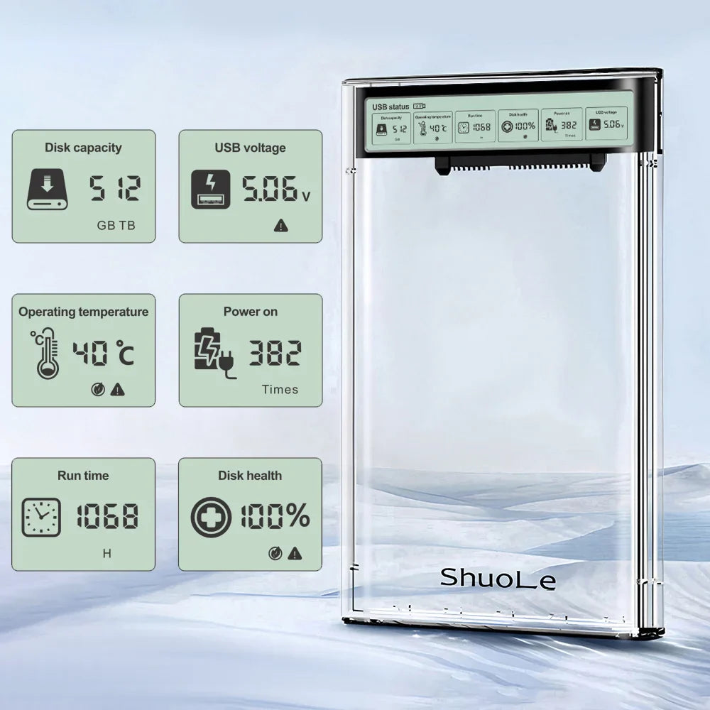 2.5-Inch SATA SSD/HDD USB 3.2 Enclosure — 5Gbps UASP Transparent External Hard Drive Case