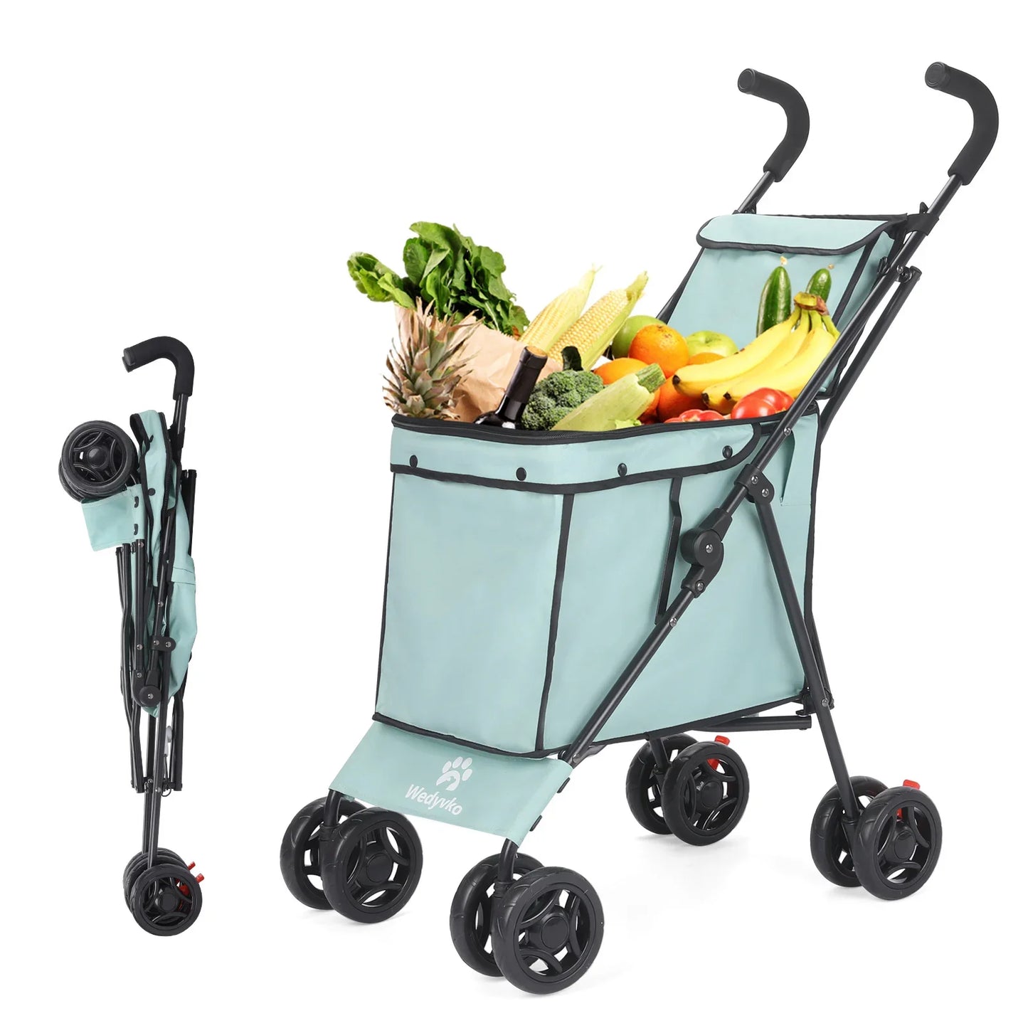 Folding Multi-Use Shopping Cart & Pet Stroller – Lightweight Portable Foldable Trolley for Market and Picnic