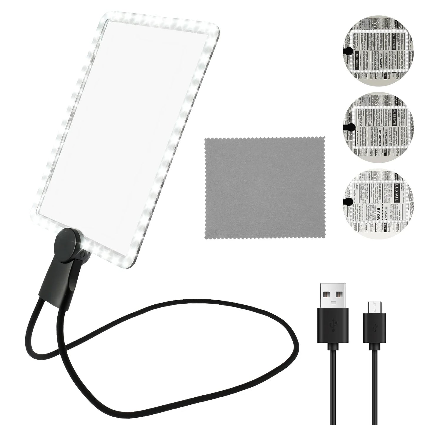 5X Hands-Free Neck Magnifier with Dimmable LED Light — 9.4 × 6.5 in (240 × 170 mm) Rechargeable 3‑in‑1 Reading Magnifying Glass