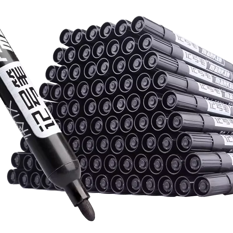 10-Pack Large Tip Black Non-Erasable Marker Pens — Permanent Markers for Labeling, Notation & Crafts