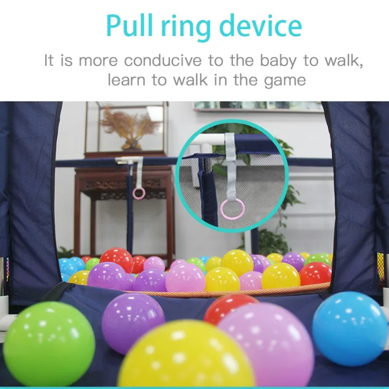 Baby Playpen Indoor Playard with Pull Rings – Ball Pit Compatible Activity Fence & Child Safety Barrier