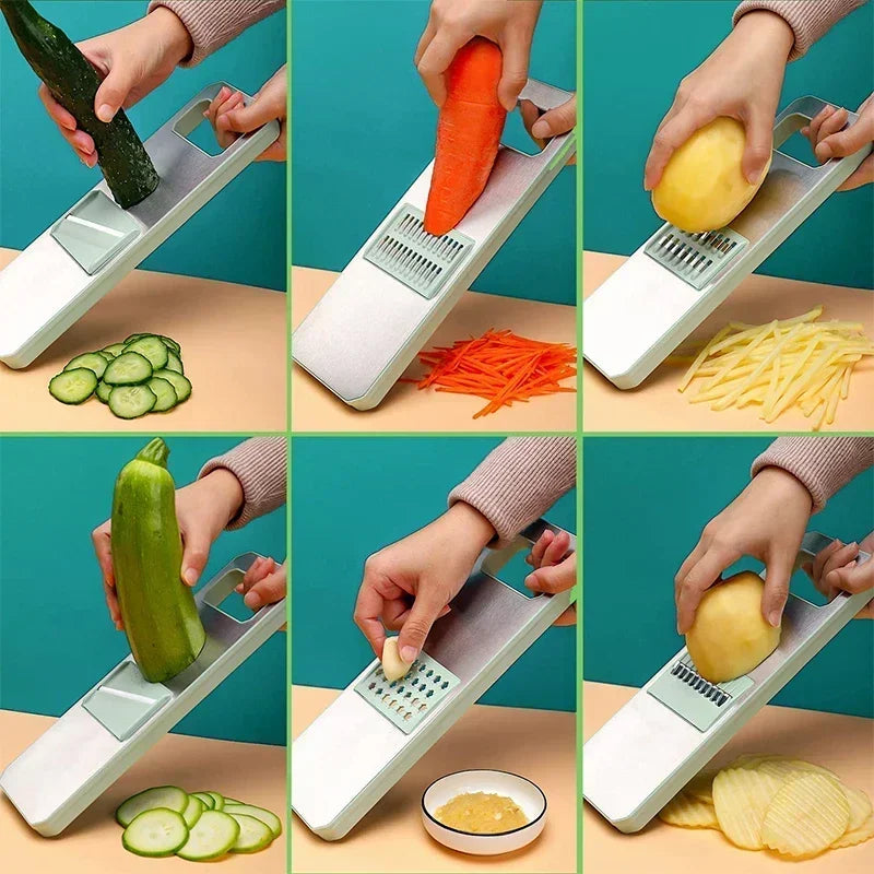 6-in-1 Veggie Slicer Mandoline - Stainless Steel Vegetable Cutter with 6 Blades for Slicing, Julienne & Shredding