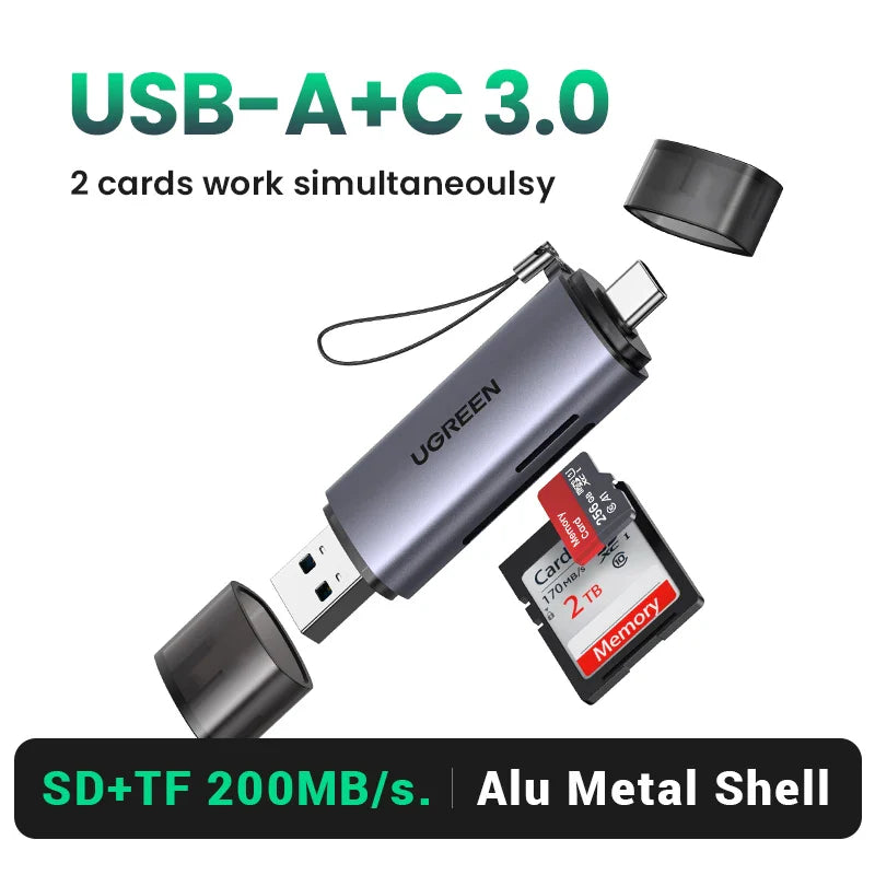 USB 3.0 & USB-C SD MicroSD TF Card Reader — Dual-Slot Memory Card Reader, OTG & Plug-and-Play, 5Gbps