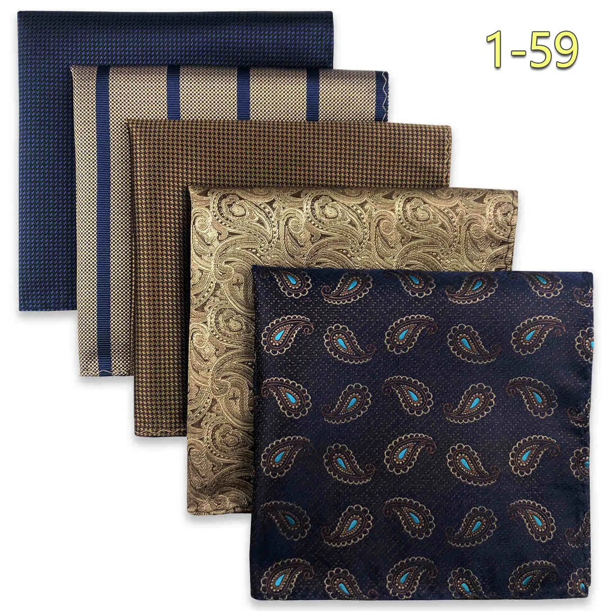 5-Pack Men's Microfiber Pocket Squares 12.6 in (32 cm) - Jacquard Woven Wedding & Formal Handkerchiefs, Assorted Patterns