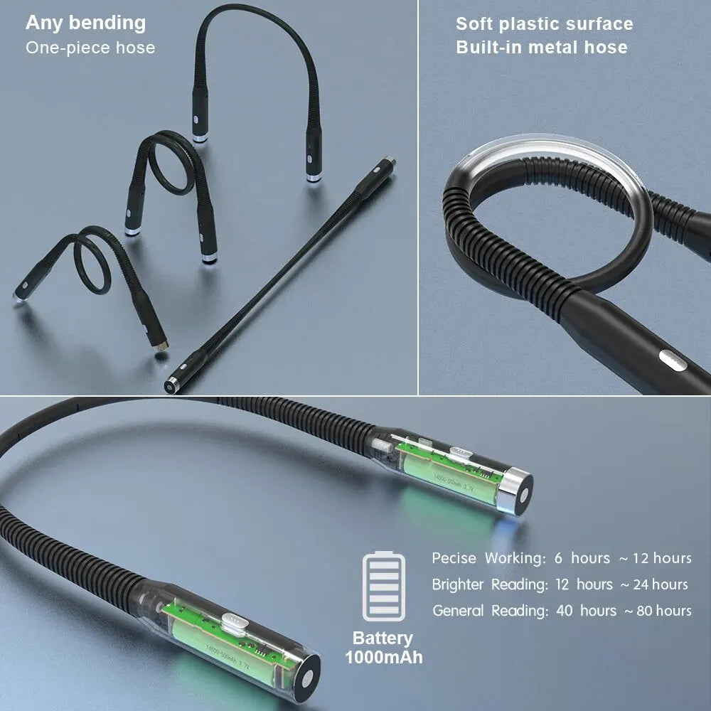 Hands-Free Neck Reading Light USB Rechargeable Flexible LED Book Light 3-Color 3-Brightness Portable for Reading Knitting Camping