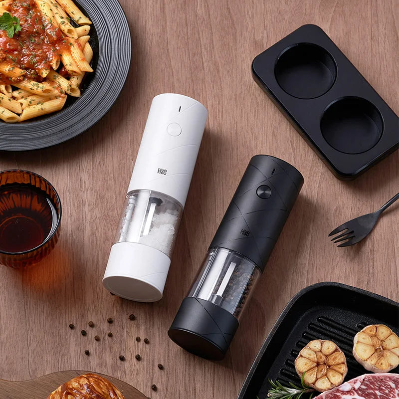 Electric Salt and Pepper Grinder Set 2-Pack LED Light 6-Mode Spice Mill for Kitchen