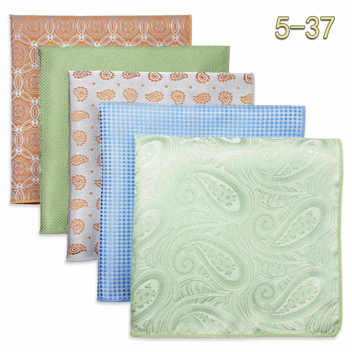 5-Pack Men's Microfiber Pocket Squares 12.6 in (32 cm) - Jacquard Woven Wedding & Formal Handkerchiefs, Assorted Patterns