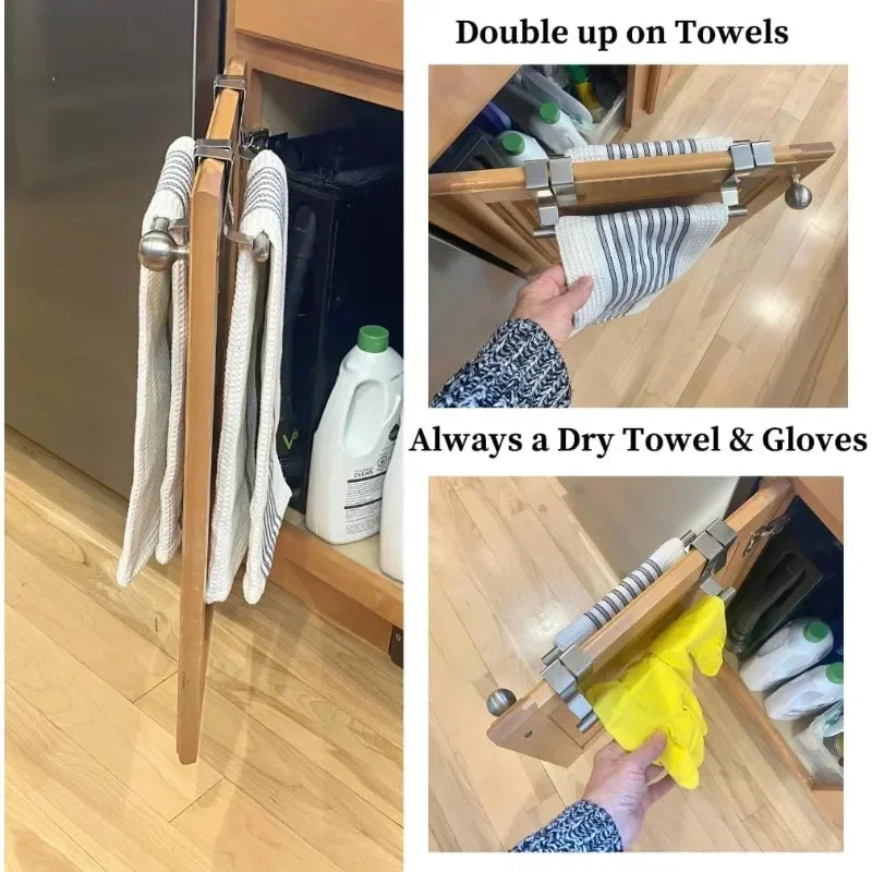 Stainless Steel Over-Door Towel Rack — Non-Drilling Hanging Towel Bar for Bathroom & Kitchen, Single Bar, 9.3/14.4 in (23.5/36.5 cm)