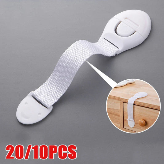 10/20-Pack Baby Safety Drawer and Cabinet Locks - Adjustable Webbing Strap Childproof Latches