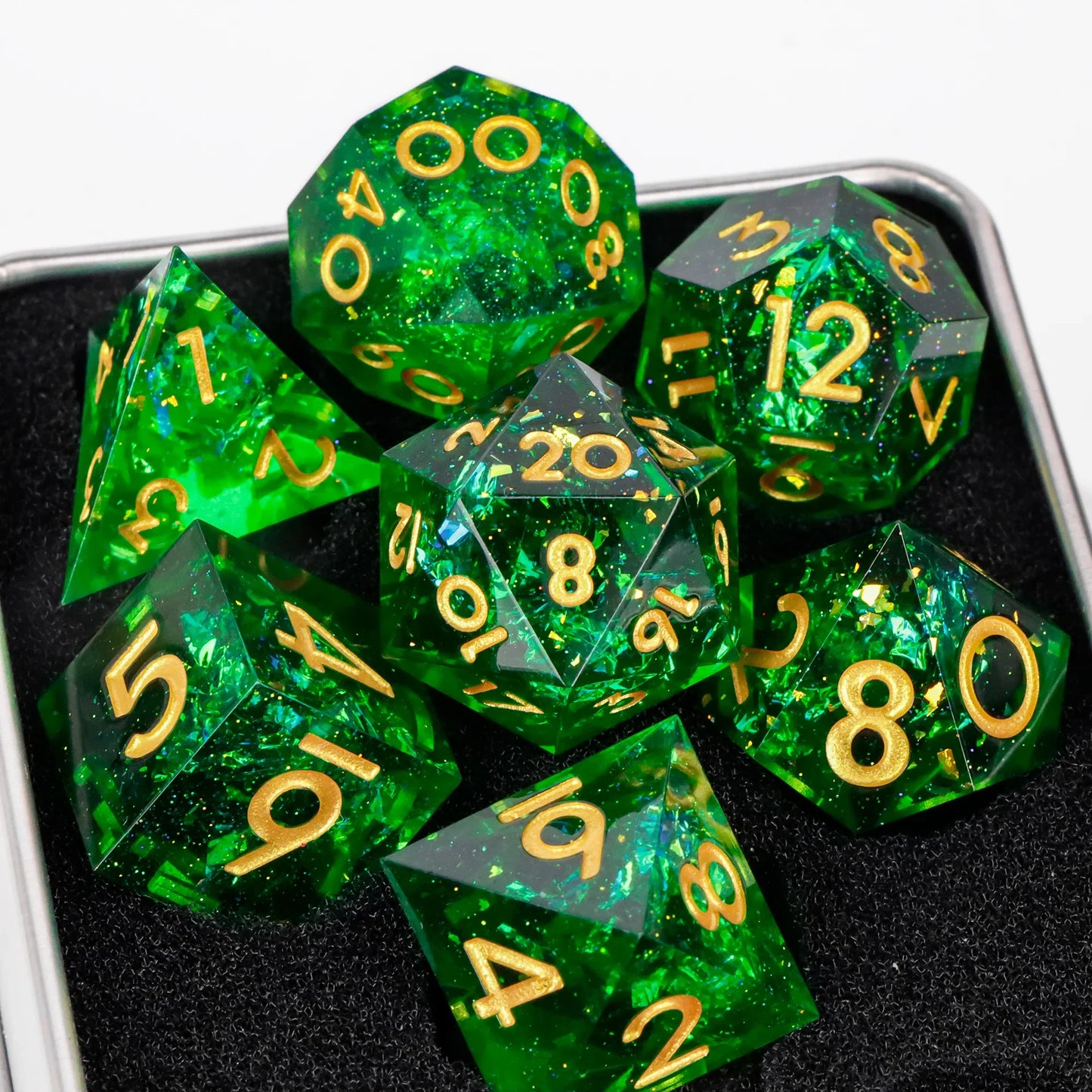 7-Piece Resin Sharp-Edge Polyhedral Dice Set for D&D & RPGs - D20 D12 D10 D8 D6 D4