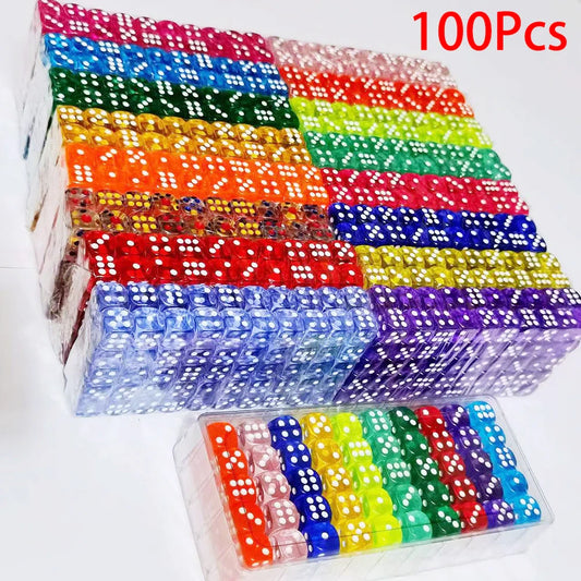 100-Pack 6-Sided Dice 14mm D6 Acrylic Rounded-Edge Transparent Dice for Board Games & DnD